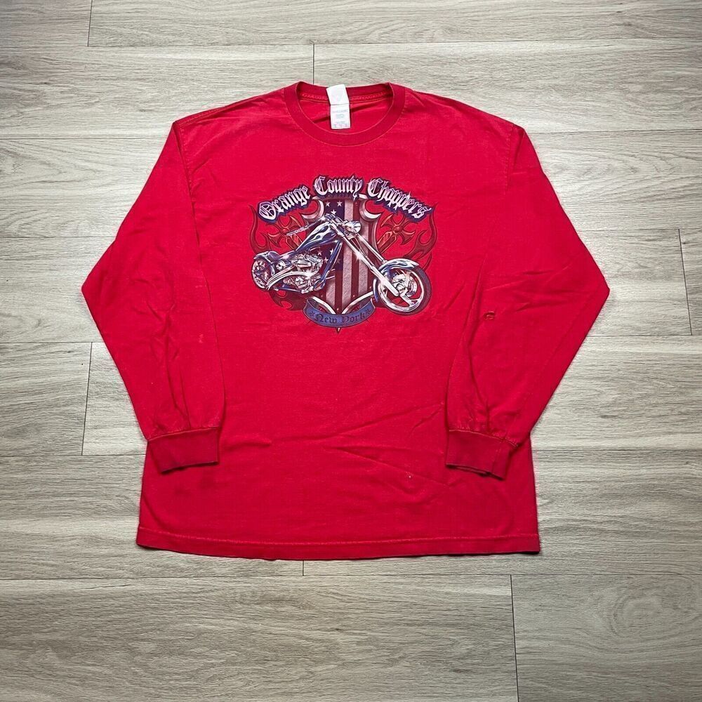 Vintage Shirt Mens Extra Large Red Orange County Choppers New York Motorcycle